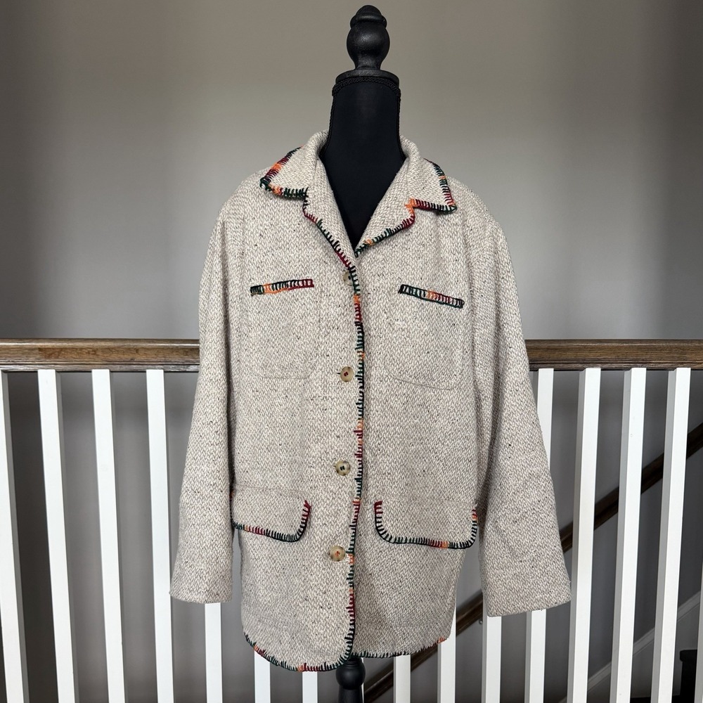 VTG Liz Claiborne Blazer Jacket Womens M Tweed Wool Blend Grandmacore Shacket